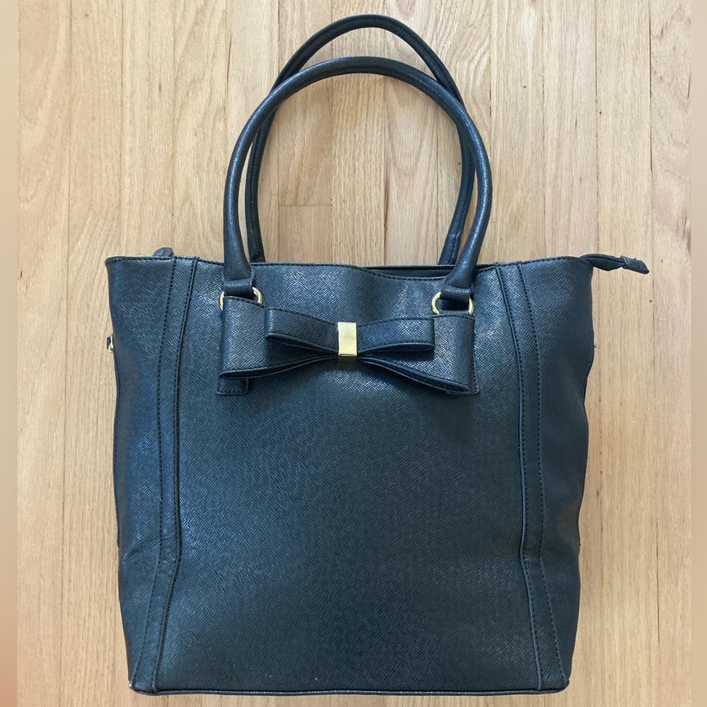 Apt. 9 Black‎ Tote Bag Bow Accent Business Travel Spacious Elegant Dark Academia